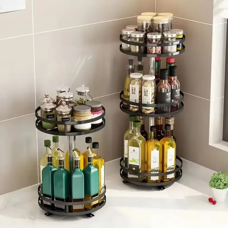 360°Rotating Kitchen Spice Storage Rack Organizer Desktop No Punching Home Multi-Layer round Rotating Spice Bottle Shelf Storage
