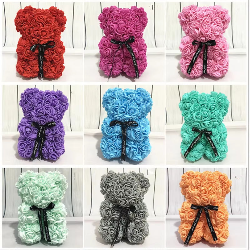 Artificial Flowers 25Cm Rose Bear Girlfriend Anniversary Christmas Valentine'S Day Gift Birthday Present for Wedding Party