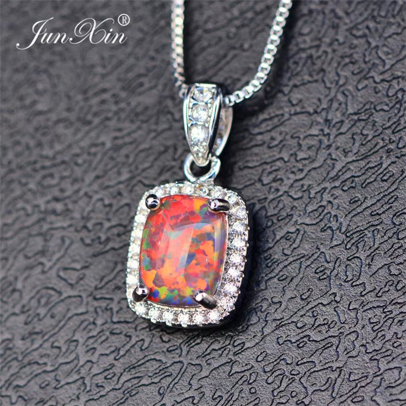 Female Luxury White/Purple Necklaces & Pendants Fashion Blue Fire Opal Necklaces for Women Vintage Wedding Jewelry