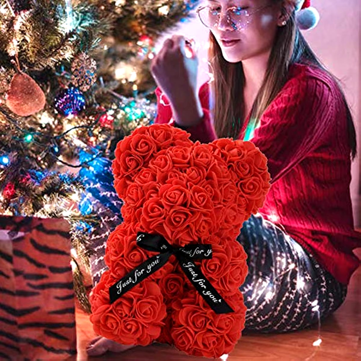 Artificial Flowers 25Cm Rose Bear Girlfriend Anniversary Christmas Valentine'S Day Gift Birthday Present for Wedding Party