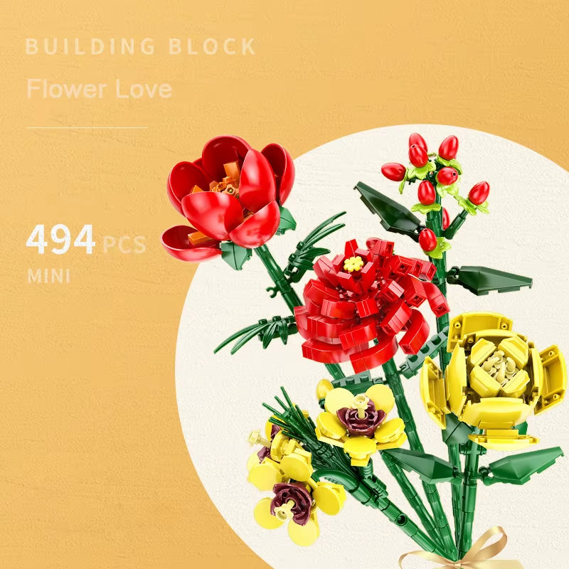 Flower Bouquet 3D Model Toy Mini Build Blocks for Girl Plant Potted Assemble Brick Decoration Holiday Girlfriend Gift