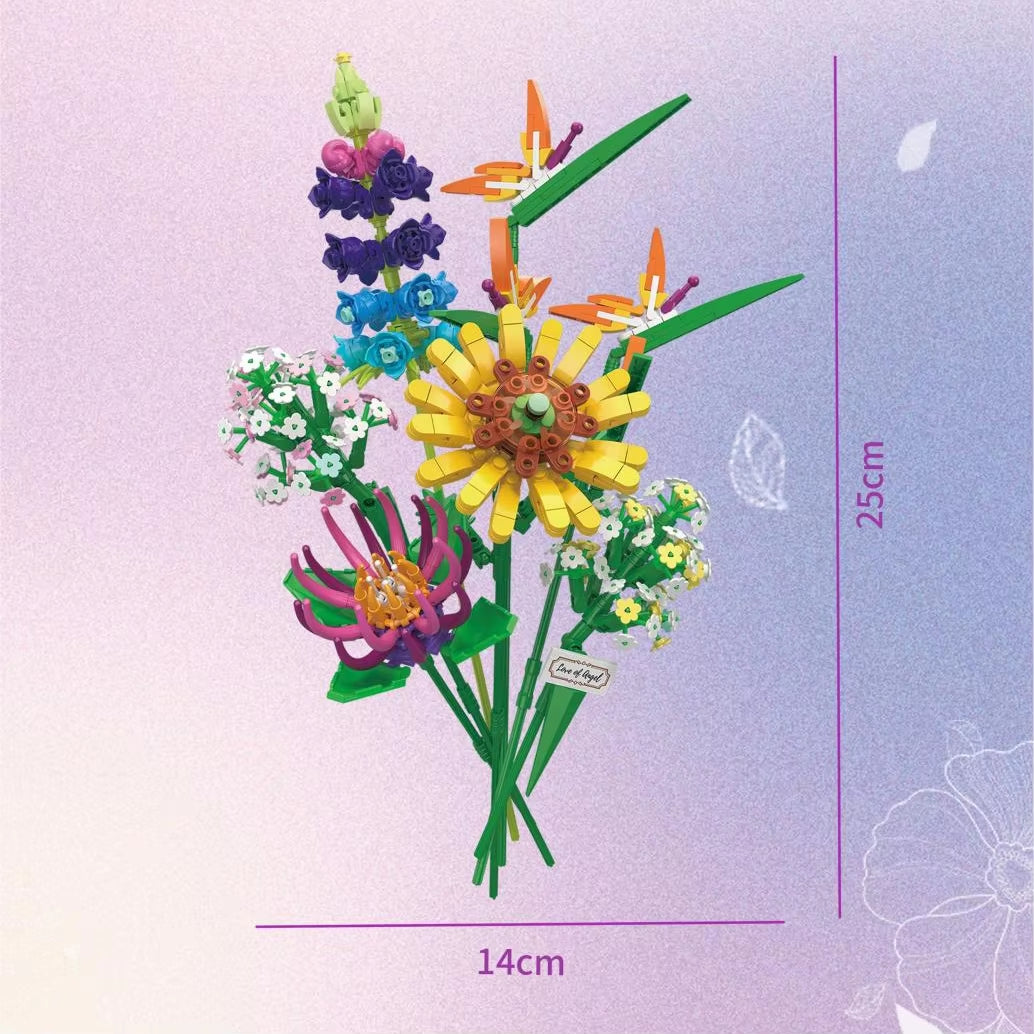 Flower Bouquet 3D Model Toy Mini Build Blocks for Girl Plant Potted Assemble Brick Decoration Holiday Girlfriend Gift