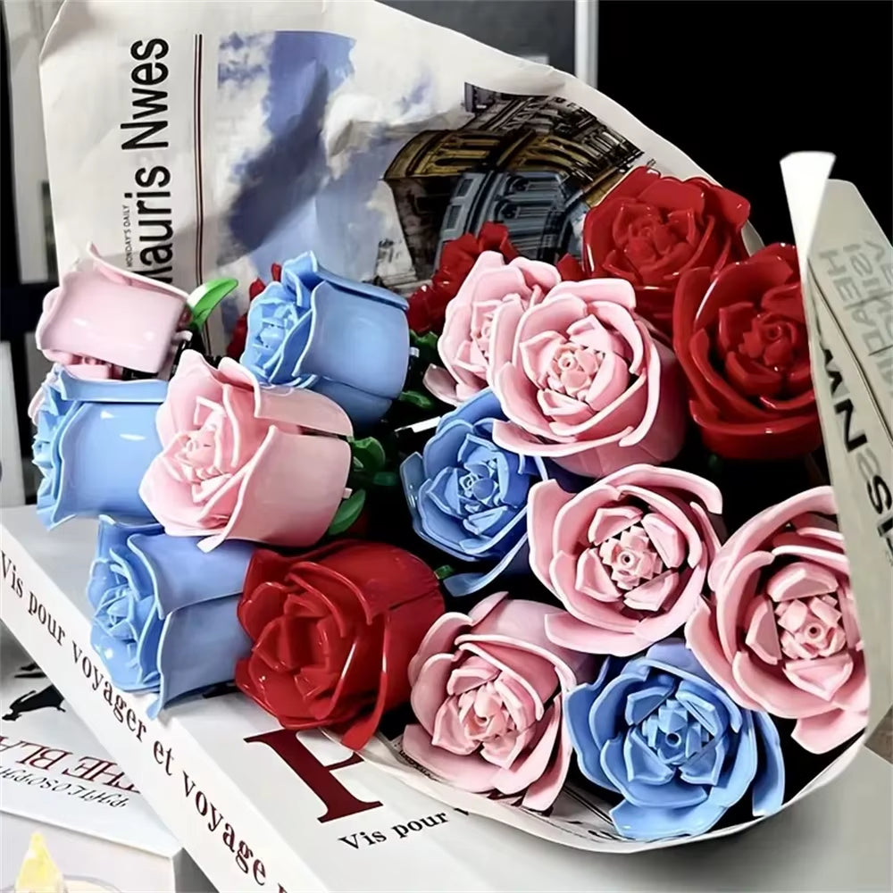 Flower Bouquet 3D Model Toy Mini Build Blocks for Girl Plant Potted Assemble Brick Decoration Holiday Girlfriend Gift