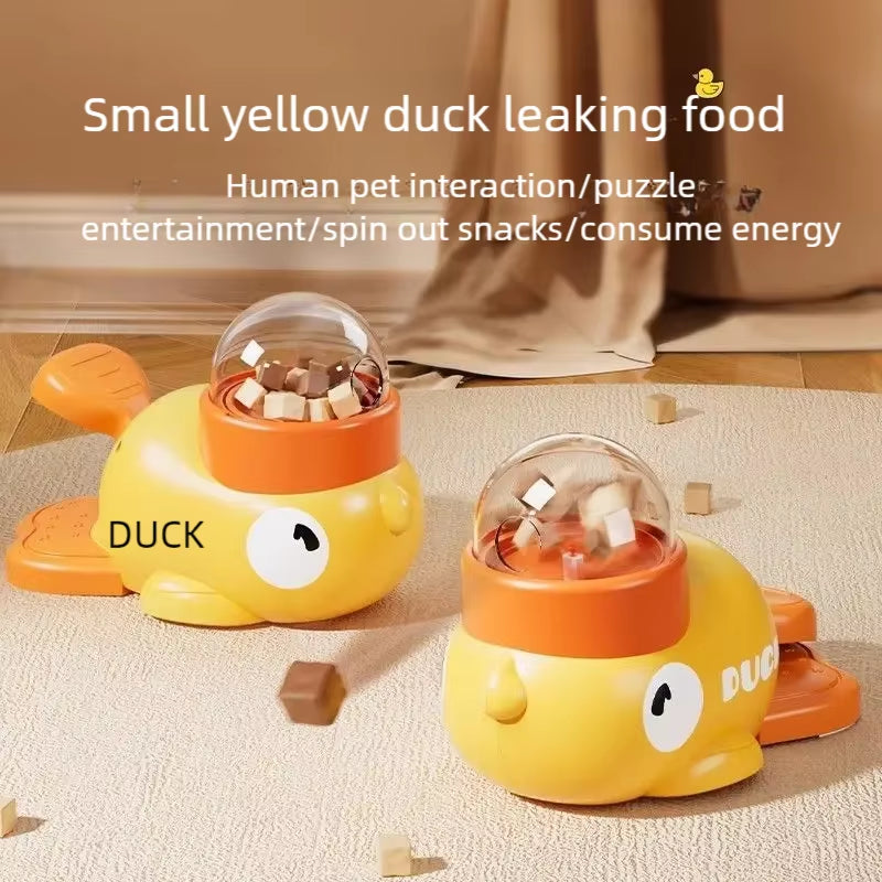 Yellow Rubber Duck-Shaped Interactive Feeder for Dogs and Cats: a Treat Dispensing Puzzle Toy Designed for Pet Training