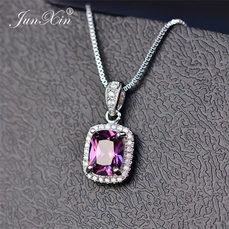 Female Luxury White/Purple Necklaces & Pendants Fashion Blue Fire Opal Necklaces for Women Vintage Wedding Jewelry
