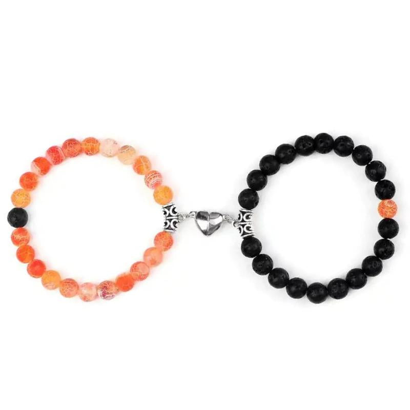 Couple Bracelets Natural Bead Stone Heart -Shape Matching Adjustable Unisex Anniversary Valentine'S Day Gifts