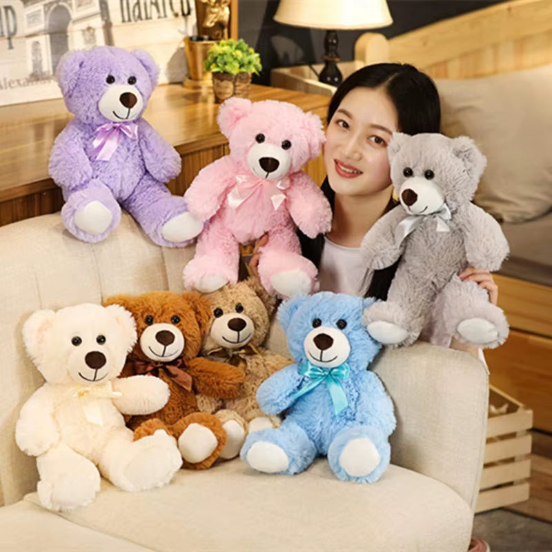 Cute Colorful Bow Tie Bear Doll Plush Toy Hug Bear Doll Children Birthday Gift Pillow Teddy Bear Home Living Room Bedroom