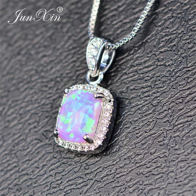 Female Luxury White/Purple Necklaces & Pendants Fashion Blue Fire Opal Necklaces for Women Vintage Wedding Jewelry