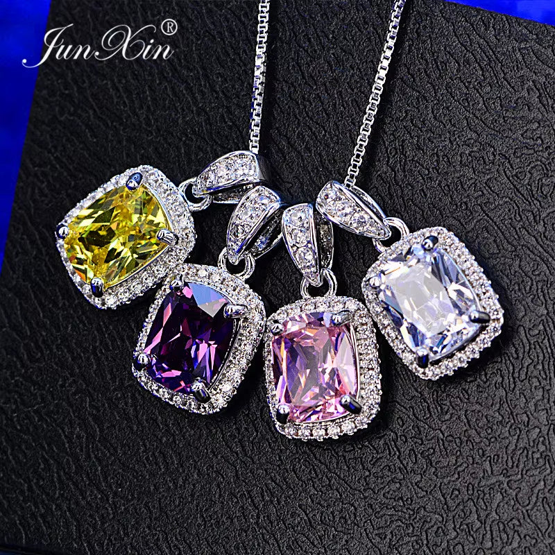 Female Luxury White/Purple Necklaces & Pendants Fashion Blue Fire Opal Necklaces for Women Vintage Wedding Jewelry
