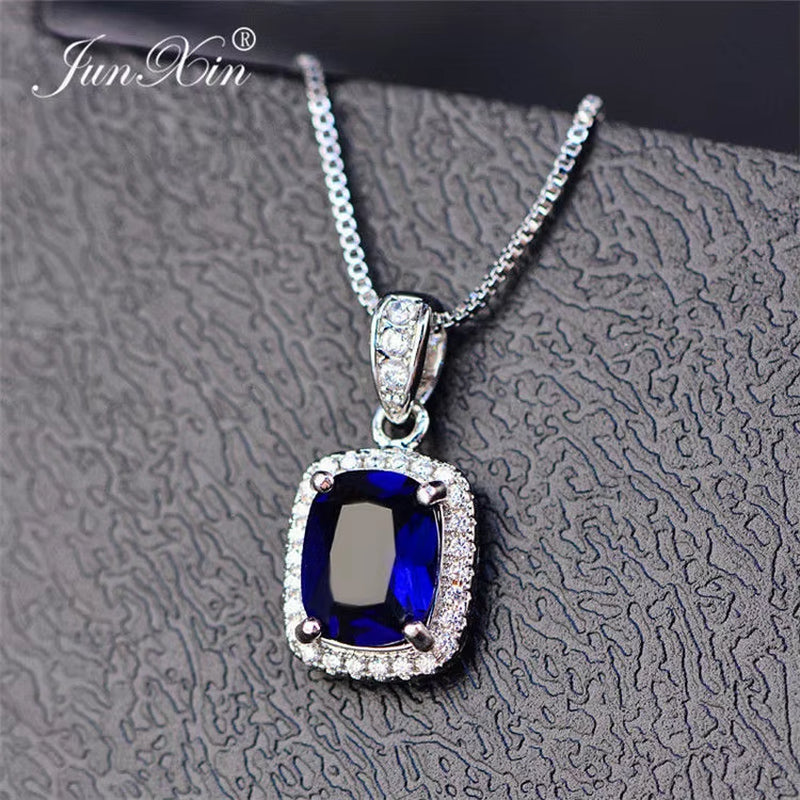 Female Luxury White/Purple Necklaces & Pendants Fashion Blue Fire Opal Necklaces for Women Vintage Wedding Jewelry
