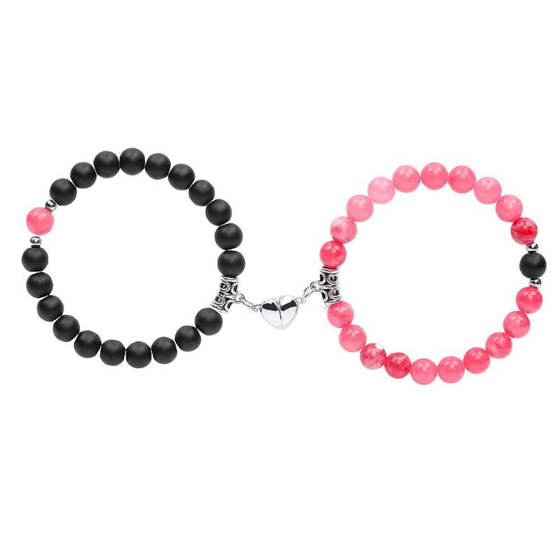 Couple Bracelets Natural Bead Stone Heart -Shape Matching Adjustable Unisex Anniversary Valentine'S Day Gifts