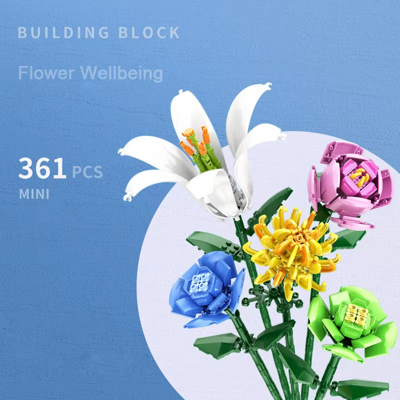 Flower Bouquet 3D Model Toy Mini Build Blocks for Girl Plant Potted Assemble Brick Decoration Holiday Girlfriend Gift