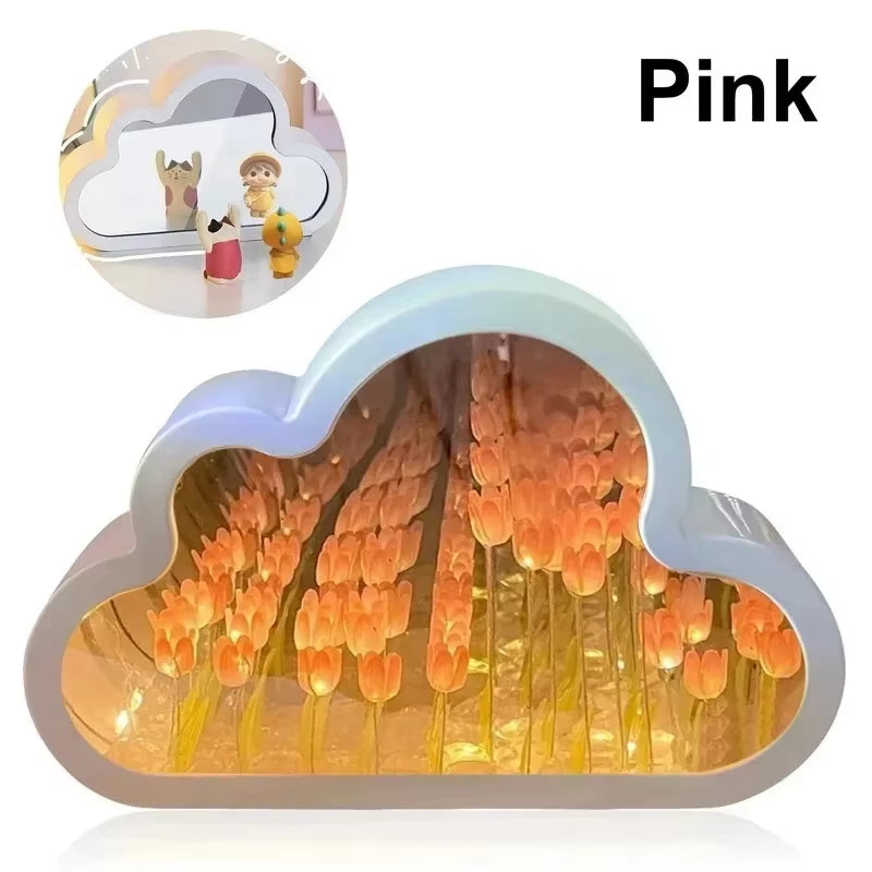 Cloud Tulip Night Light Handmade DIY Material Flower Home Decor Mirror Creative Atmosphere Lamp Birthday Gift Valentine'S Day
