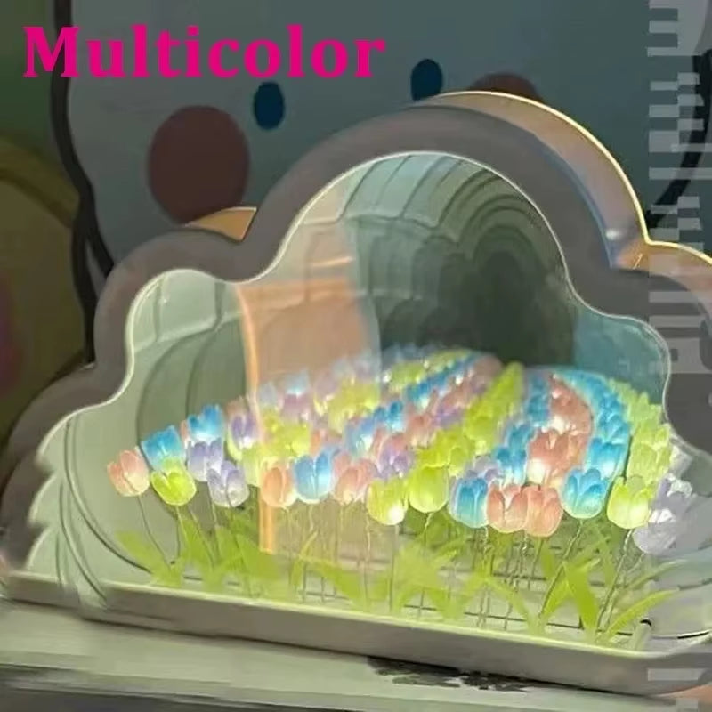 Cloud Tulip Night Light Handmade DIY Material Flower Home Decor Mirror Creative Atmosphere Lamp Birthday Gift Valentine'S Day