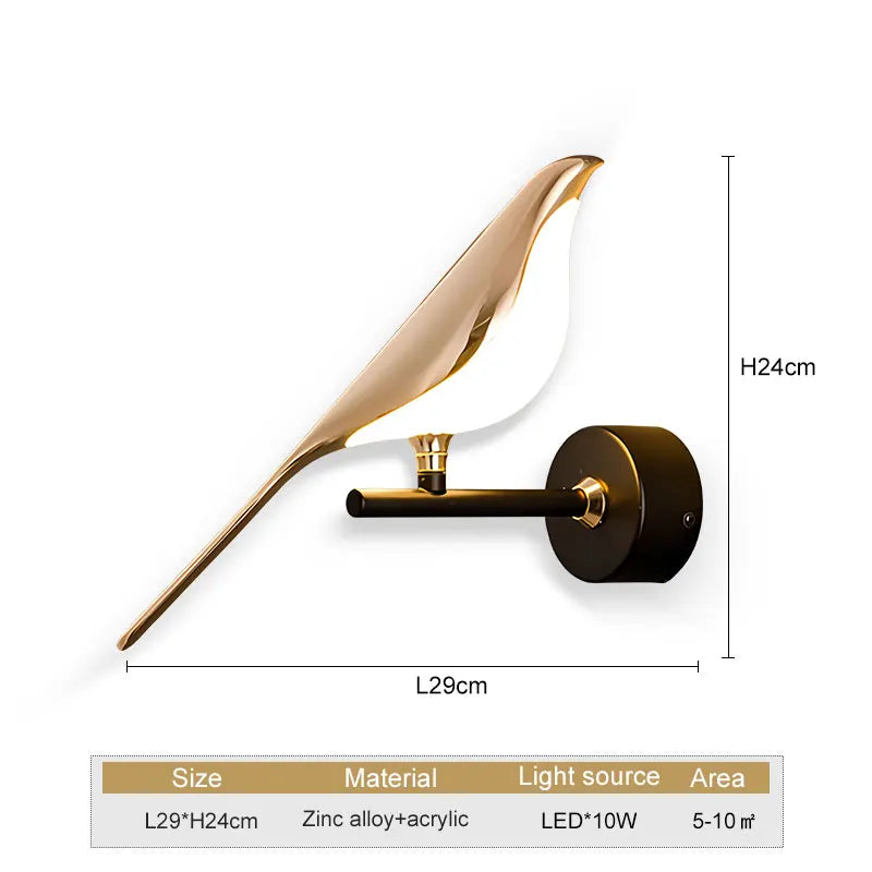 Nordic Touch Switch LED Wall Lamps for Bedside TV Background Gold Silver Magpie Bird LED Wall Lights Wall Sconce for Corridor