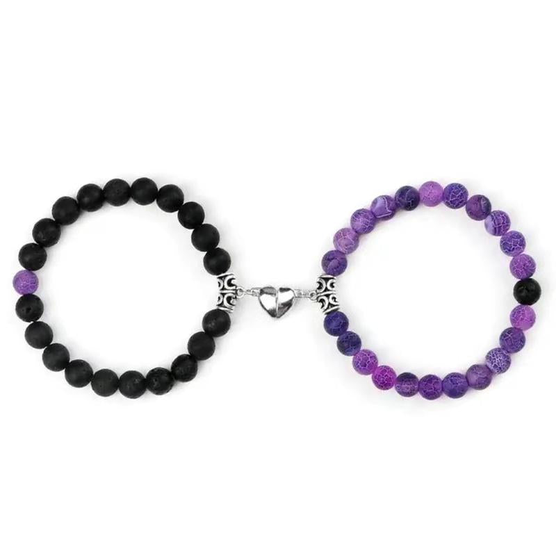 Couple Bracelets Natural Bead Stone Heart -Shape Matching Adjustable Unisex Anniversary Valentine'S Day Gifts