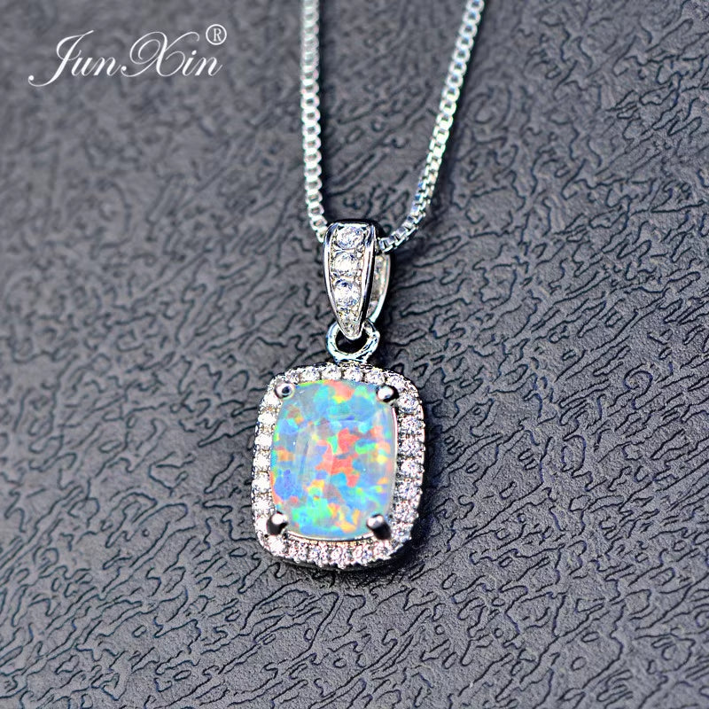 Female Luxury White/Purple Necklaces & Pendants Fashion Blue Fire Opal Necklaces for Women Vintage Wedding Jewelry