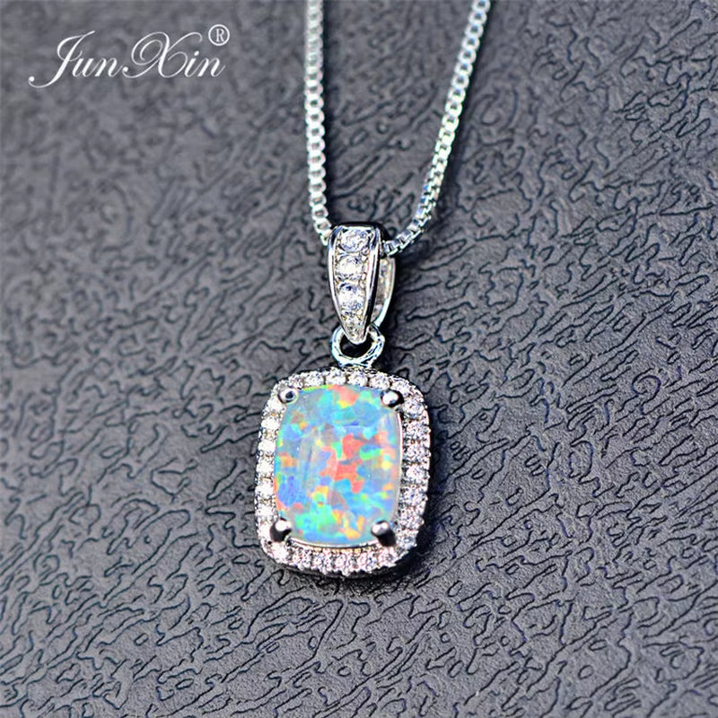 Female Luxury White/Purple Necklaces & Pendants Fashion Blue Fire Opal Necklaces for Women Vintage Wedding Jewelry