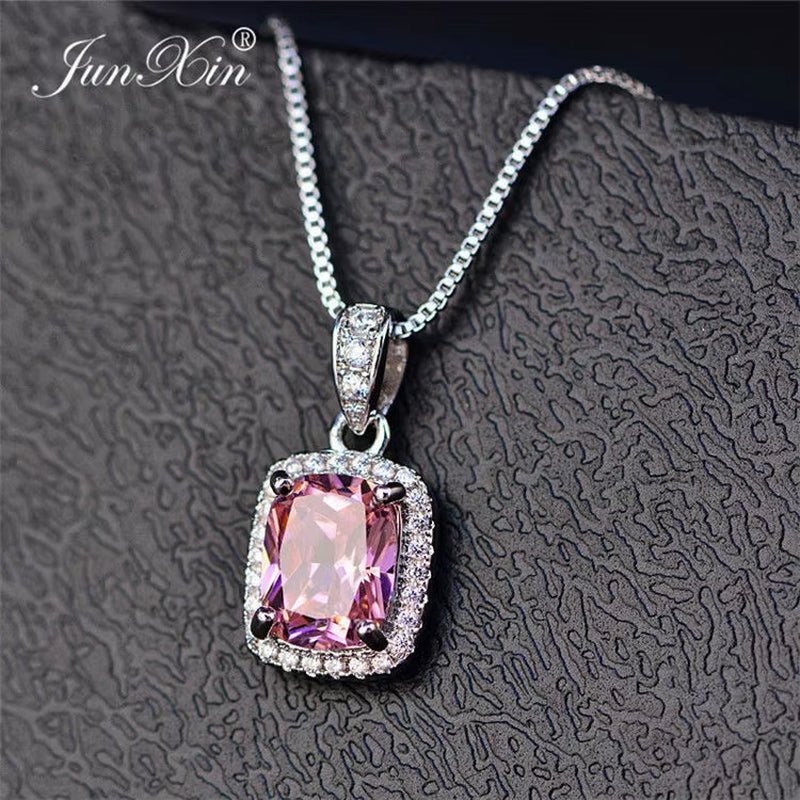 Female Luxury White/Purple Necklaces & Pendants Fashion Blue Fire Opal Necklaces for Women Vintage Wedding Jewelry