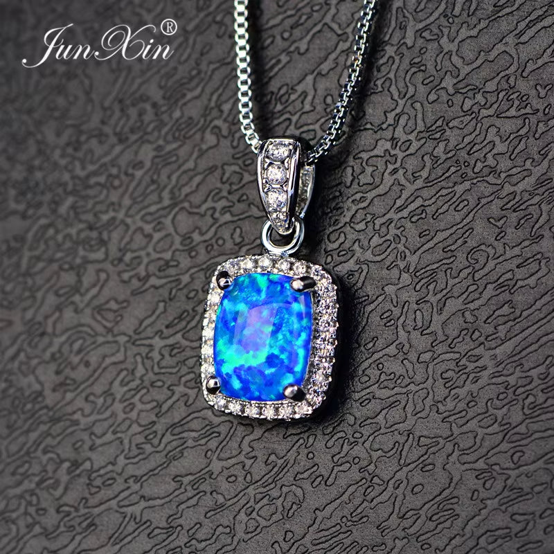 Female Luxury White/Purple Necklaces & Pendants Fashion Blue Fire Opal Necklaces for Women Vintage Wedding Jewelry