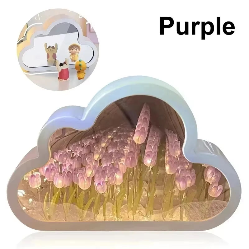 Cloud Tulip Night Light Handmade DIY Material Flower Home Decor Mirror Creative Atmosphere Lamp Birthday Gift Valentine'S Day