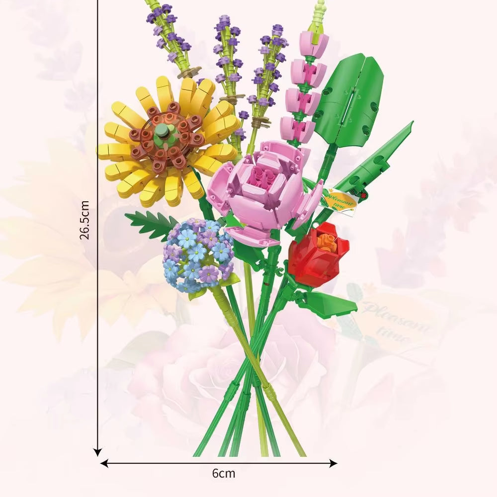 Flower Bouquet 3D Model Toy Mini Build Blocks for Girl Plant Potted Assemble Brick Decoration Holiday Girlfriend Gift