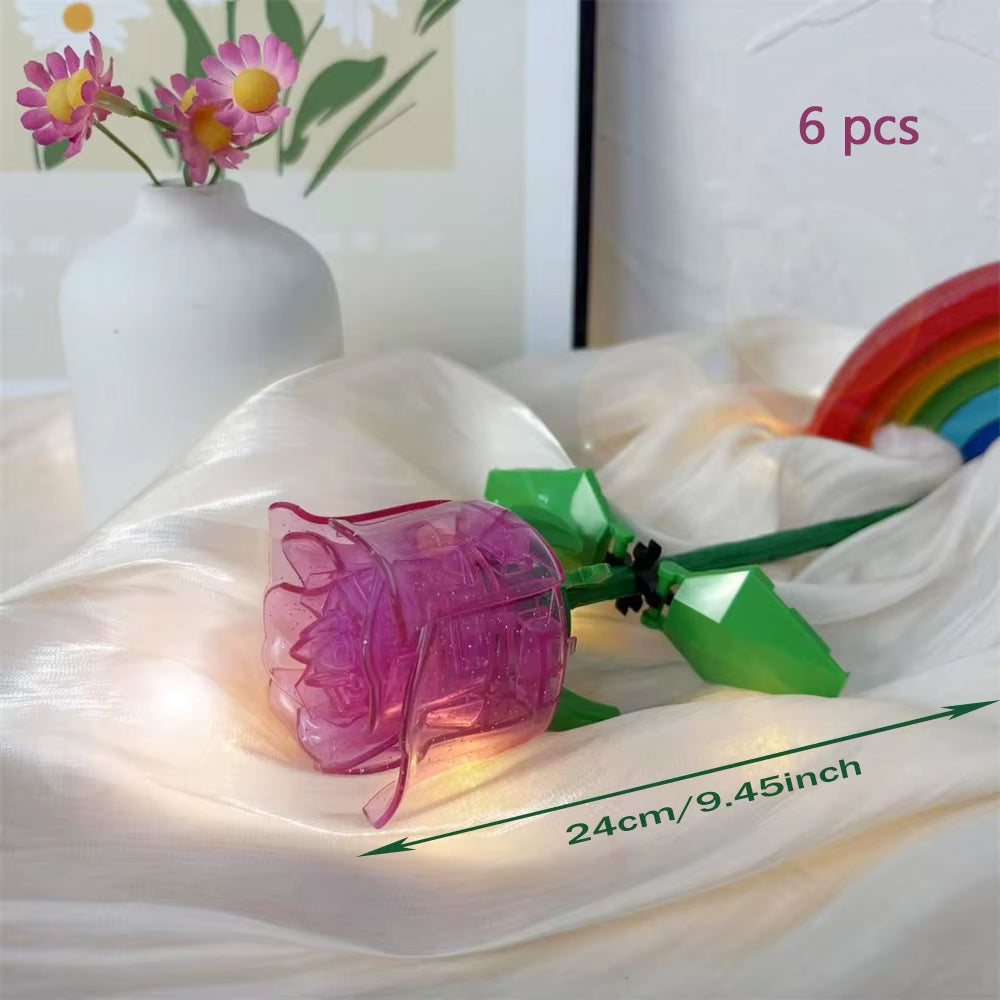 Flower Bouquet 3D Model Toy Mini Build Blocks for Girl Plant Potted Assemble Brick Decoration Holiday Girlfriend Gift