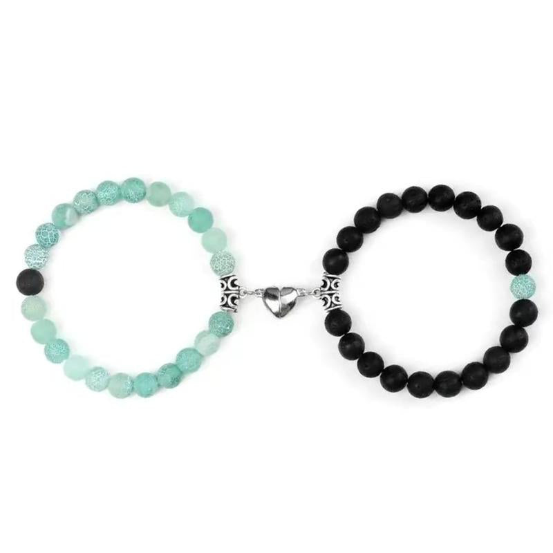 Couple Bracelets Natural Bead Stone Heart -Shape Matching Adjustable Unisex Anniversary Valentine'S Day Gifts