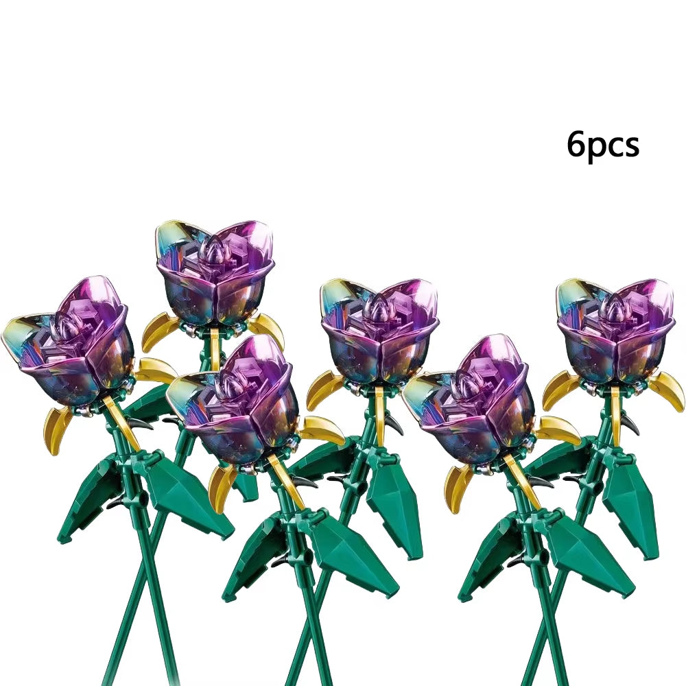 Flower Bouquet 3D Model Toy Mini Build Blocks for Girl Plant Potted Assemble Brick Decoration Holiday Girlfriend Gift