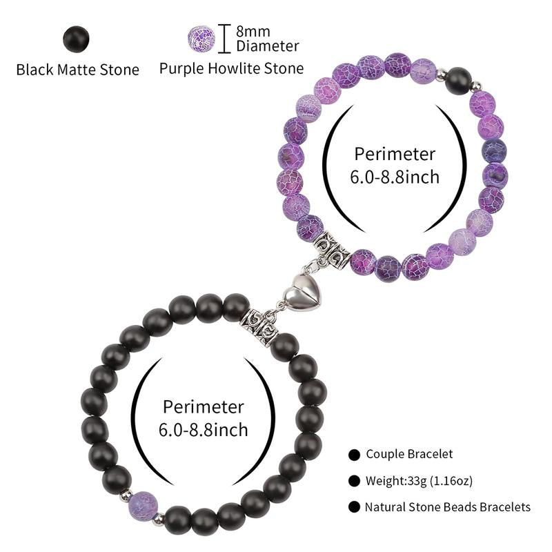 Couple Bracelets Natural Bead Stone Heart -Shape Matching Adjustable Unisex Anniversary Valentine'S Day Gifts