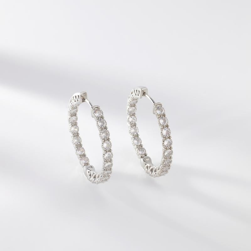 JTV Bella Luce Collection White Cubic Zirconia Rhodium over Brass inside Out Hoop Earrings 6.48Ctw Elegant Fashion Jewelry with Hinge Notched Post - Diamond Equivalent Weight