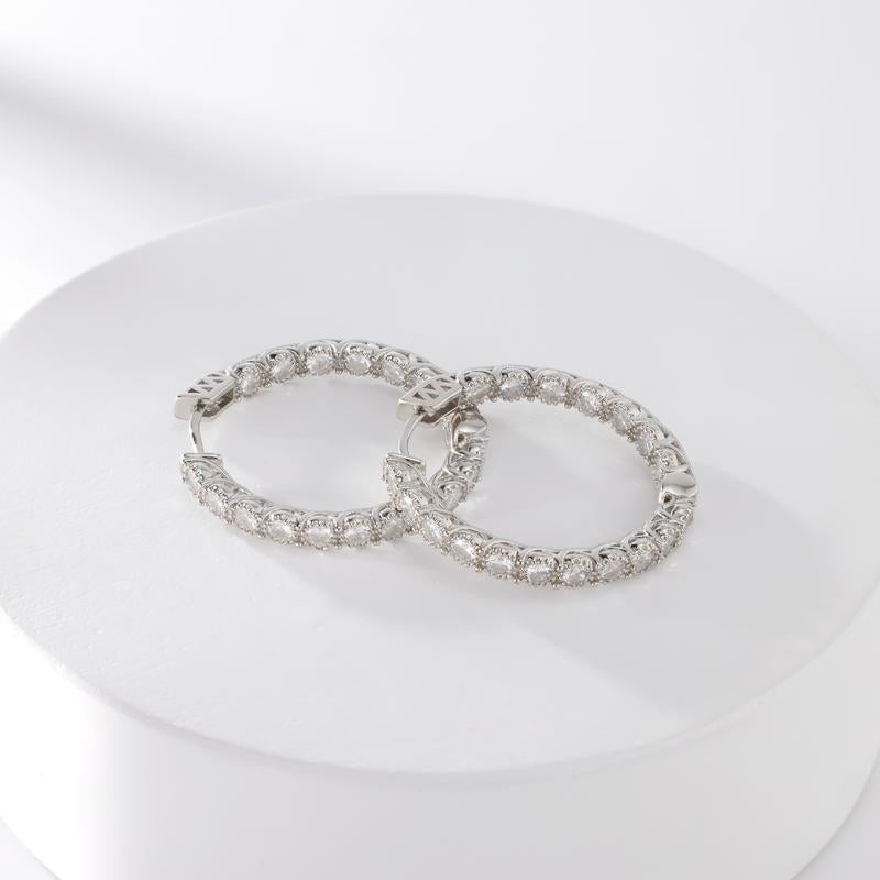 JTV Bella Luce Collection White Cubic Zirconia Rhodium over Brass inside Out Hoop Earrings 6.48Ctw Elegant Fashion Jewelry with Hinge Notched Post - Diamond Equivalent Weight