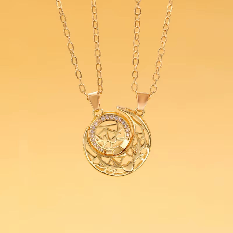 2Pcs/Set Magnetic Couple Matching Necklace Sun Moon Heart Shape Magnet Paired Pendant Jewelry Chain Choker Fashion Lover Gift