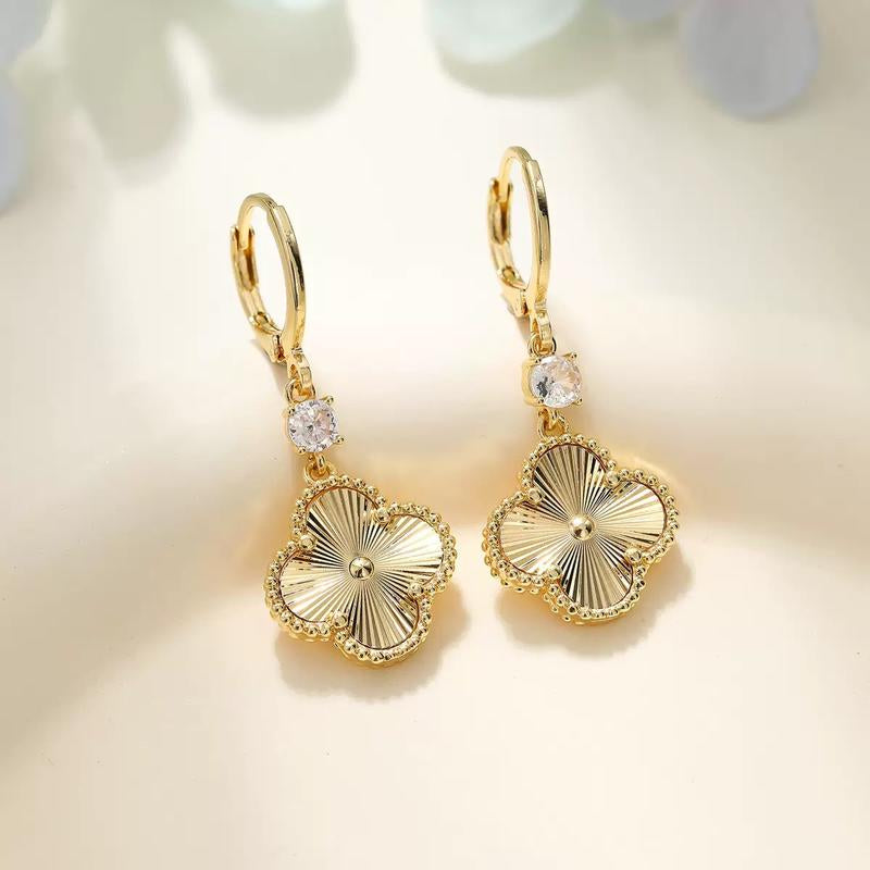 Diamond Inlaid Flower Hoop Earrings, French Metal Texture Retro Women'S Niche Light Luxury Jewelry DZEH4762