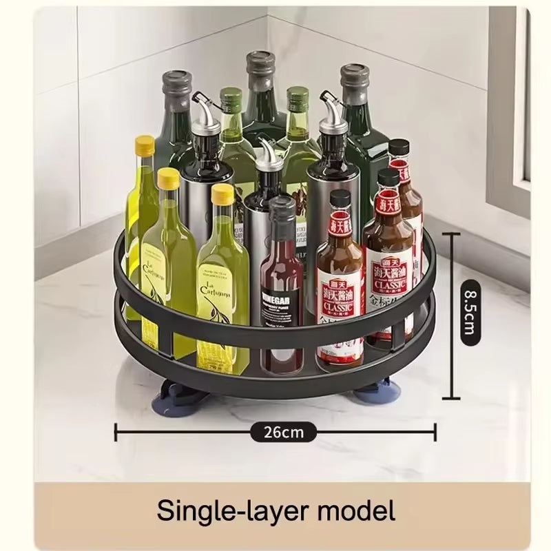 360°Rotating Kitchen Spice Storage Rack Organizer Desktop No Punching Home Multi-Layer round Rotating Spice Bottle Shelf Storage