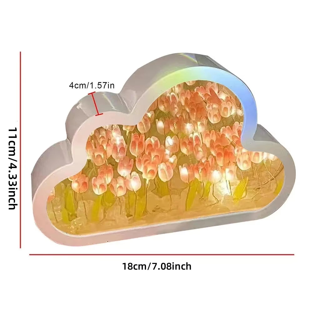 Cloud Tulip Night Light Handmade DIY Material Flower Home Decor Mirror Creative Atmosphere Lamp Birthday Gift Valentine'S Day