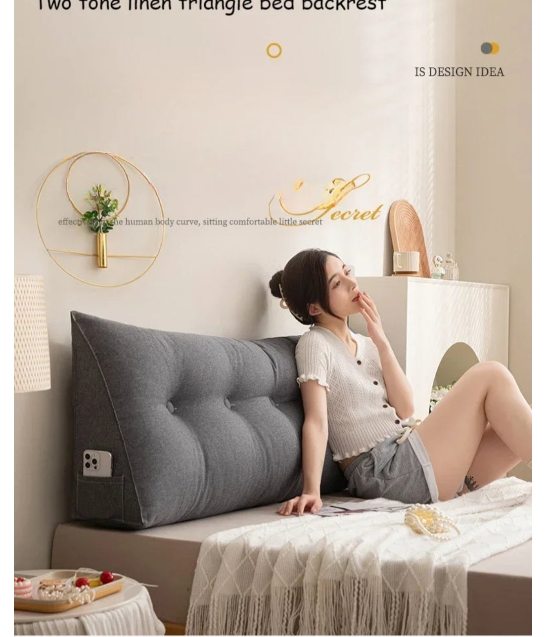 Luxury Triangular Bed Backrest Cushion – Removable Headboard Pillow with Waist & Lumbar Support for Reading, Relaxing & Sofa Use